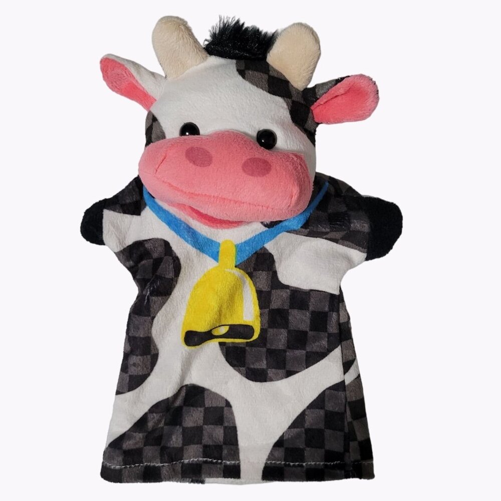 Melissa & Doug Cow Hand Puppet 9 inch Plush Farm Animal Bell Educational Toy
